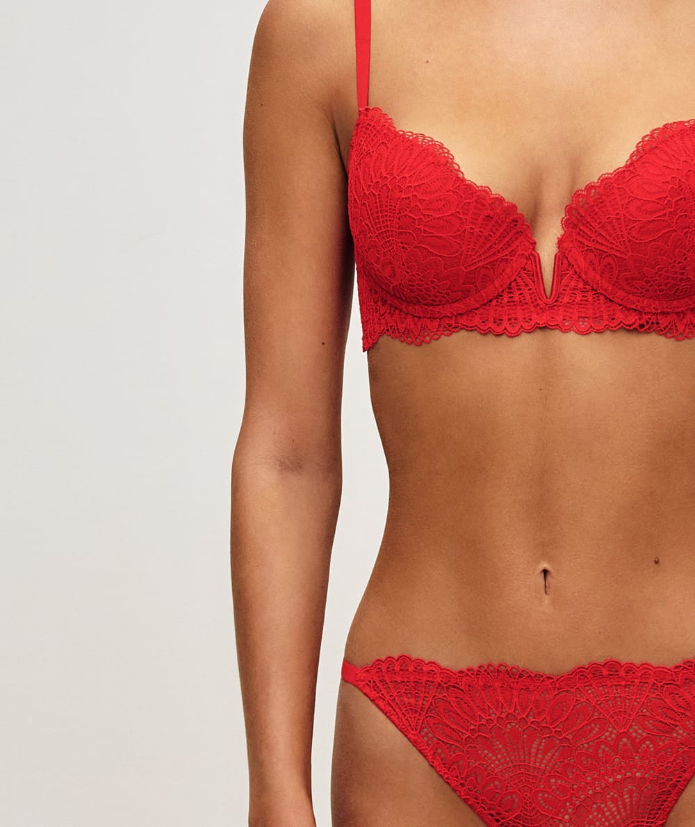 Leren floral push-up bh;