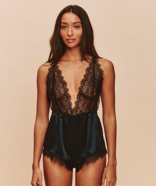 Satin and lace playsuit;