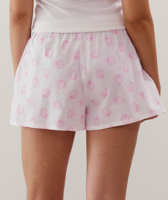 Short en coton à motifs fraises blanc;