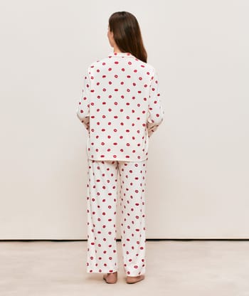 Ribbed jersey trousers with lip pattern;