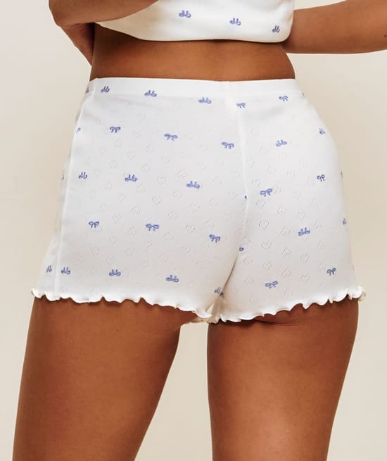 Cotton pointelle shorts with knot print;