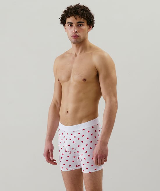 Boxer long en coton motifs coeurs;