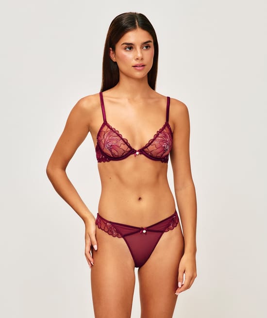 Geborduurde en paillet mesh balconette beha;