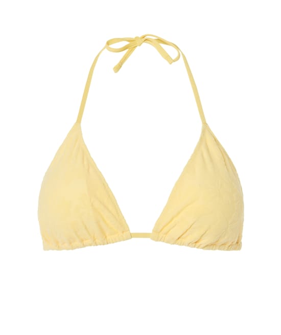 Triangle bikini top with textured flower pattern;