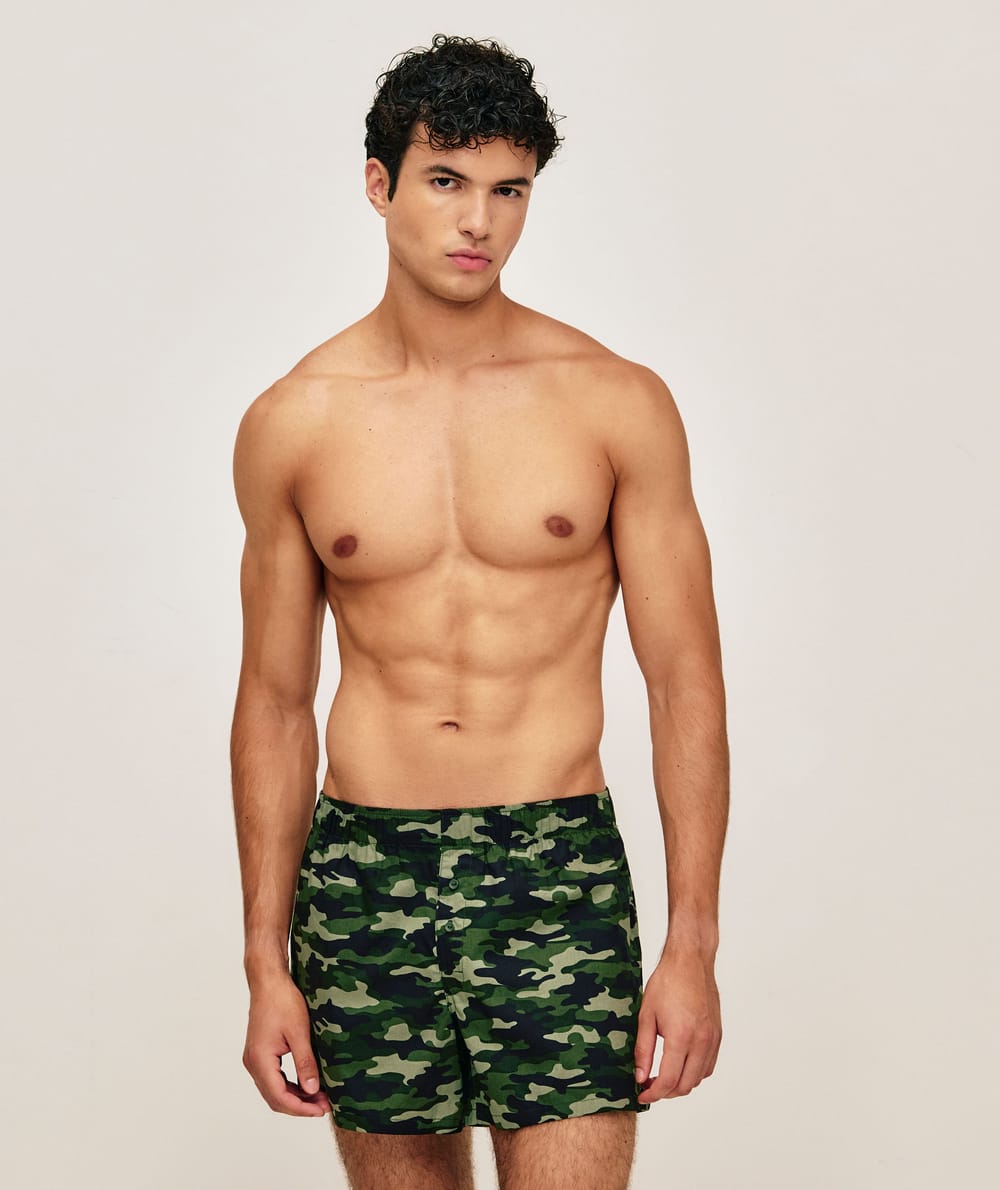 Cotton camo print boxer shorts;