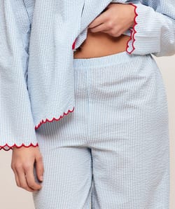 Pantalon droit en coton &agrave; rayures;
