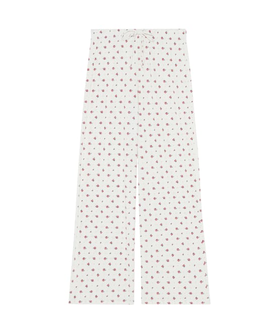 Ribbed jersey trousers with floral pattern;