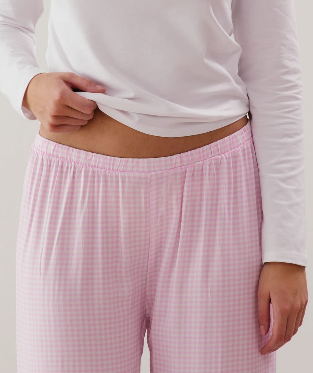 Pantalon droit en viscose vichy rose;