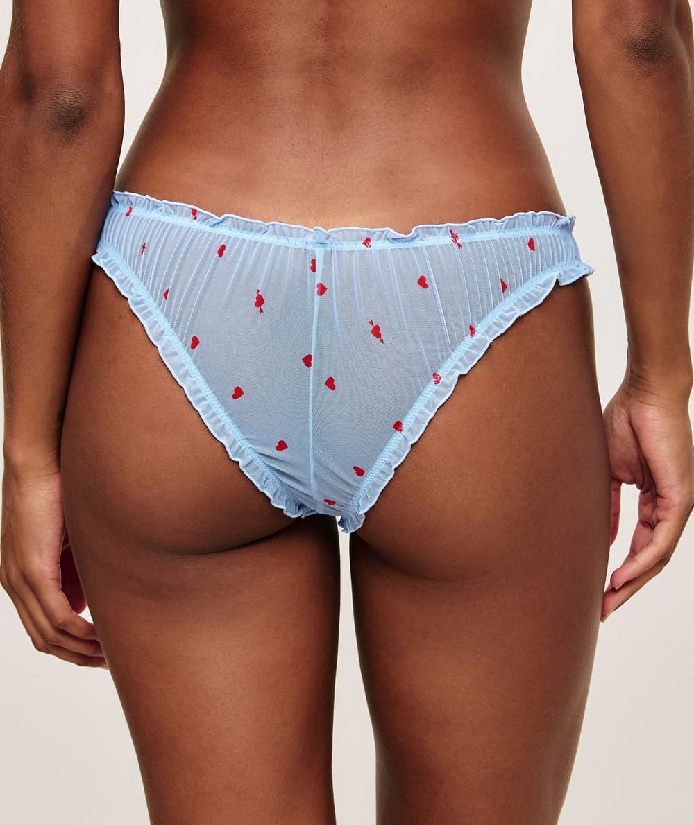 Heart pattern mesh thong;