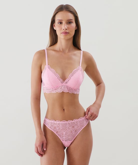 Lace triangle push-up bra;
