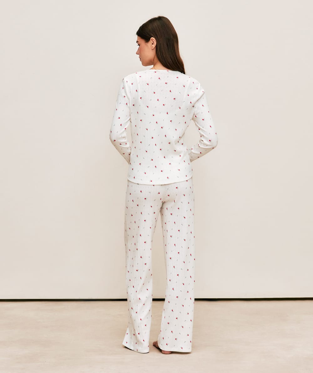 Cardigan en pointelle &agrave; imprim&eacute; fleurs;
