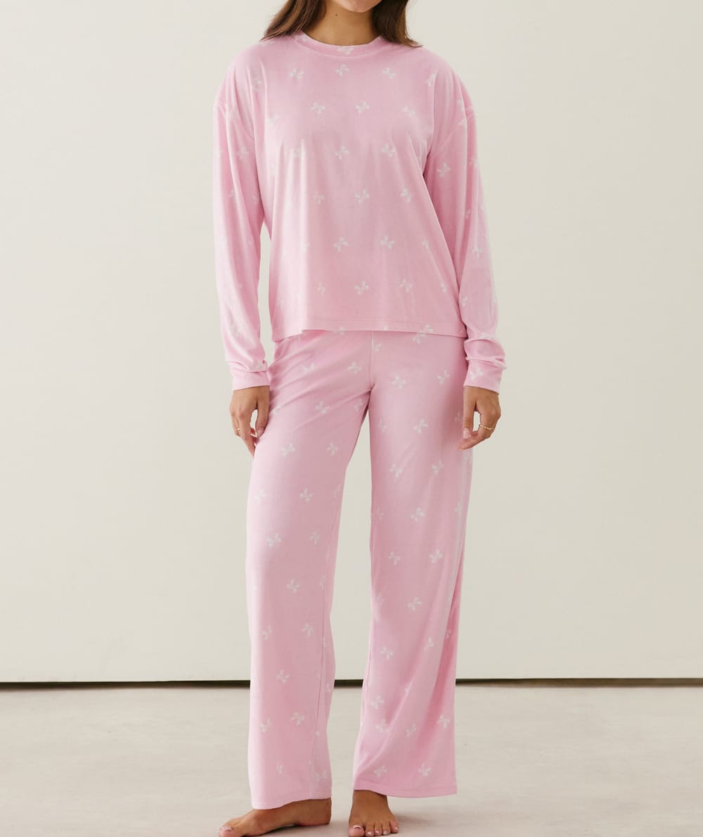 Velour bow print pyjama set;