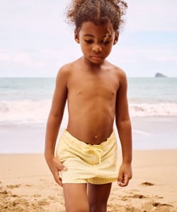 Shorty swimwear with embossed gingham pattern;