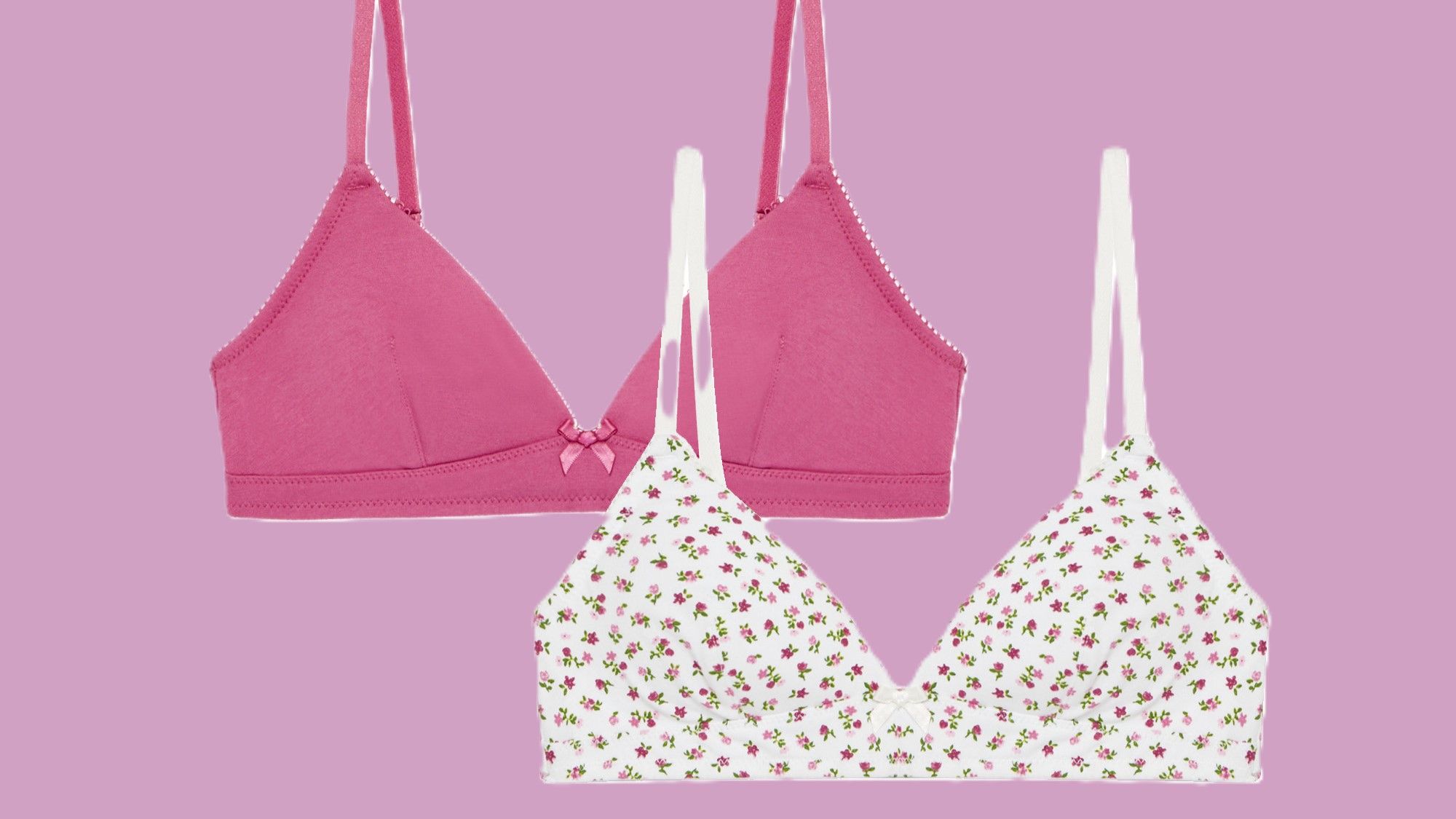 lot de deux brassi&egrave;res en coton (une rose et une blanche &agrave; fleurs roses)